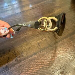 CHANEL Gold and Black Oversized Sunglasses